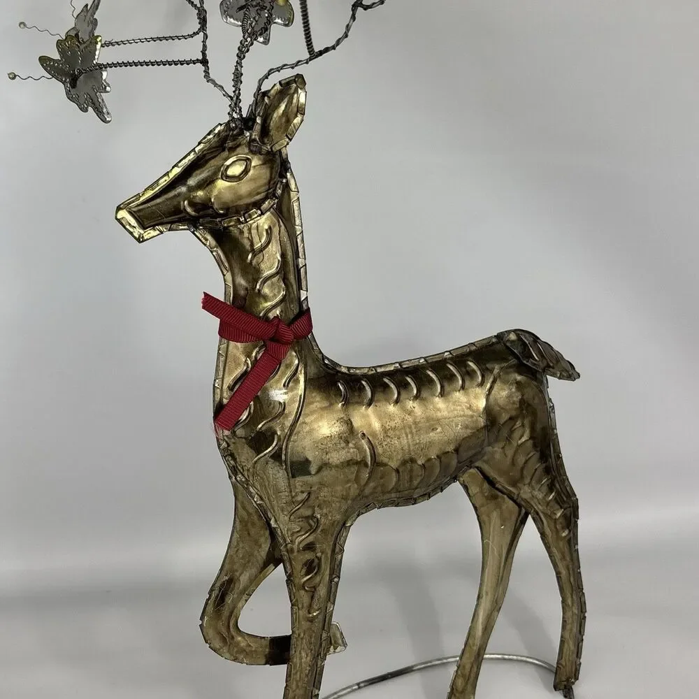 2x Pottery Barn Pressed Metal Reindeer Christmas Flower Antlers UNIQUE Decor HTF